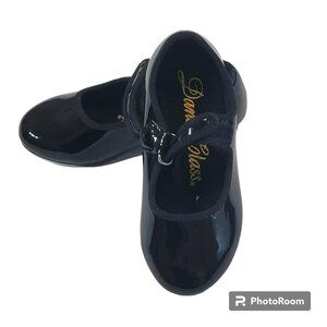 Dance Class Tap Shoes, Girls 8, Black (MJ-100) Molly Janes w/Hook & Loop Strap
